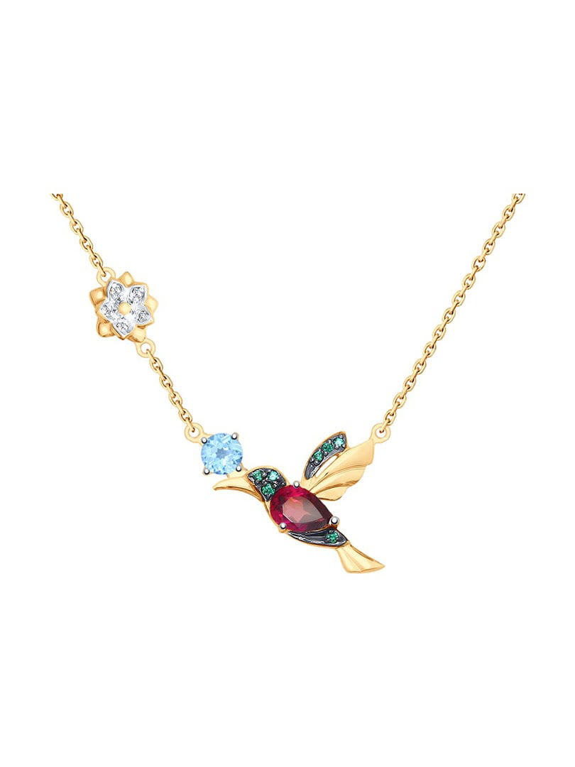 Chuỗi hạt vàng 585, có đính đá hoàng ngọc cz rhodolite - 770154