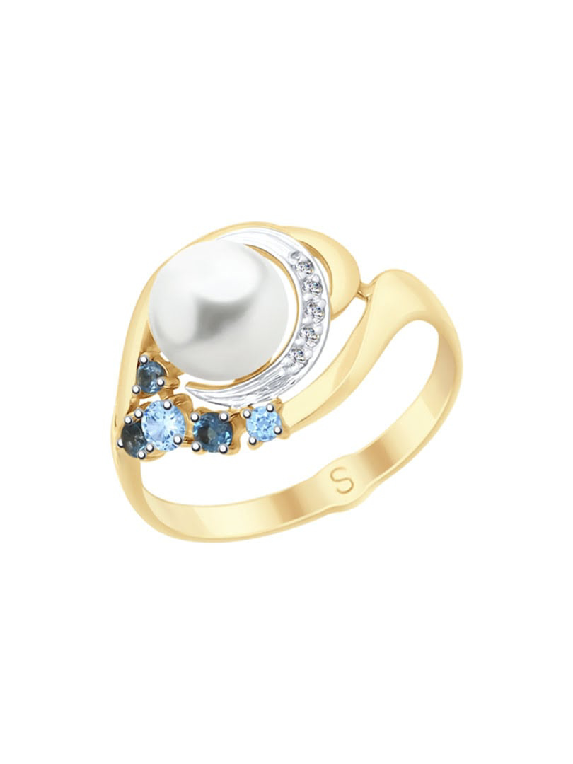 Nhẫn vàng mặt ngọc trai đính kim cương zirconia - 791063