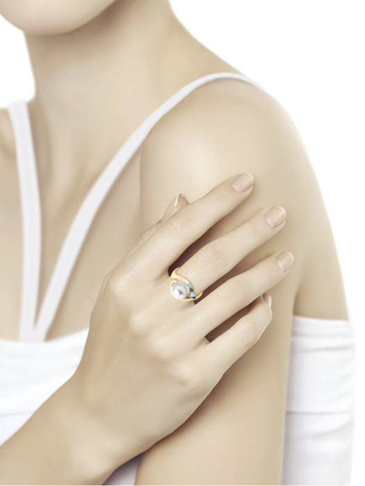 Nhẫn vàng mặt ngọc trai đính kim cương zirconia - 791063