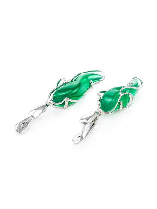 Bông tai trang sức bằng bạc 22k, có đính hổ phách thiên nhiên - 710901089