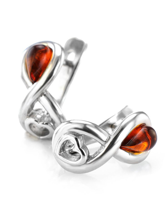 Bông tai trang sức Amber Jewelry bạc 22K đính đá hổ phách màu cognac (Amur) phủ kim loại Rhodium - 606508126