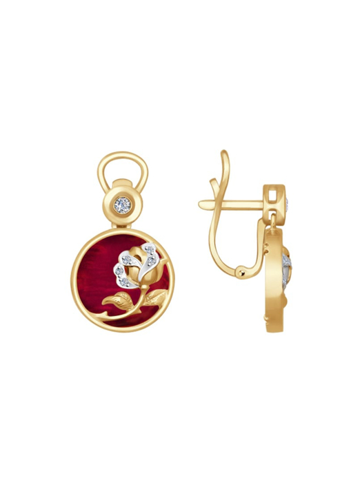 Bông tai vàng 585, mã 1021193 No 1864,  có đính ngọc trai được gia cố bằng đồng bên ngoài, kim cương kp-57, kp-17