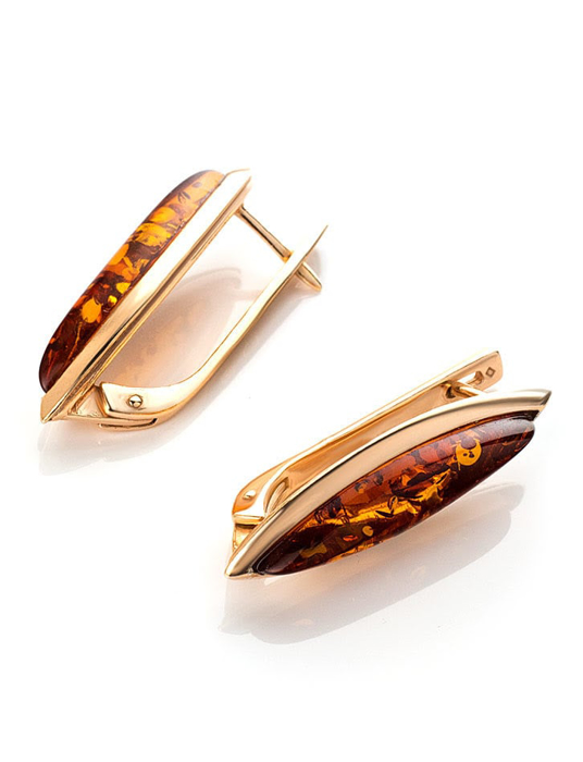 Bông tai trang sức Amber Jewelry bạc 22K đính đá hổ phách thiên nhiên (Grace) phủ vàng - 710111049