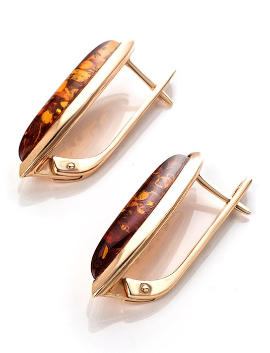 Bông tai trang sức Amber Jewelry bạc 22K đính đá hổ phách thiên nhiên (Grace) phủ vàng - 710111049