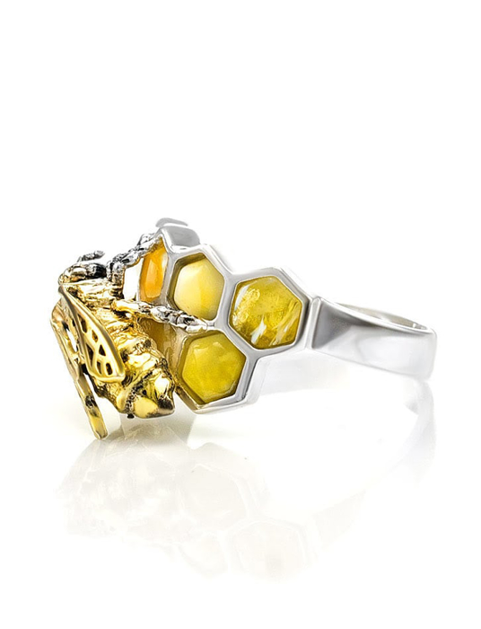 Nhẫn trang sức Amber Jewelry bạc 22K đính đá hổ phách màu sữa (Winnie the pooh 16) phủ kim loại Rhodium - 706302138