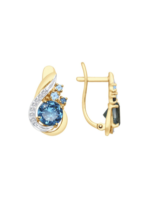 Bông tai vàng đính hoàng ngọc, hoàng ngọc London và kim cương zirconia - 725390