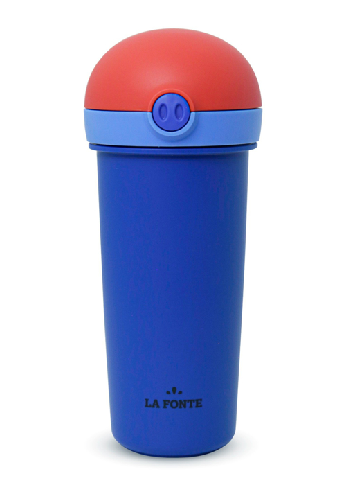 Bình nước nhựa 380ml hình mũi lợn kèm ống hút La Fonte-011082-BLU