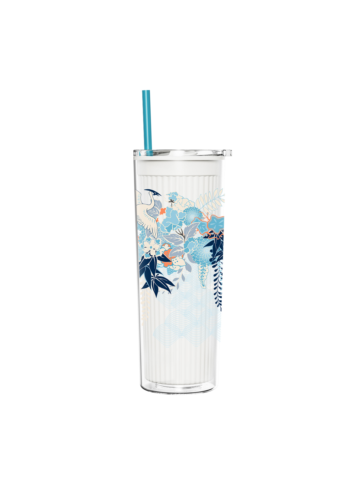 Ly 2 Lớp La Fonte Họa Tiết Sắc Hoa Lam Kèm Ống Hút 700ML-015646-BLU