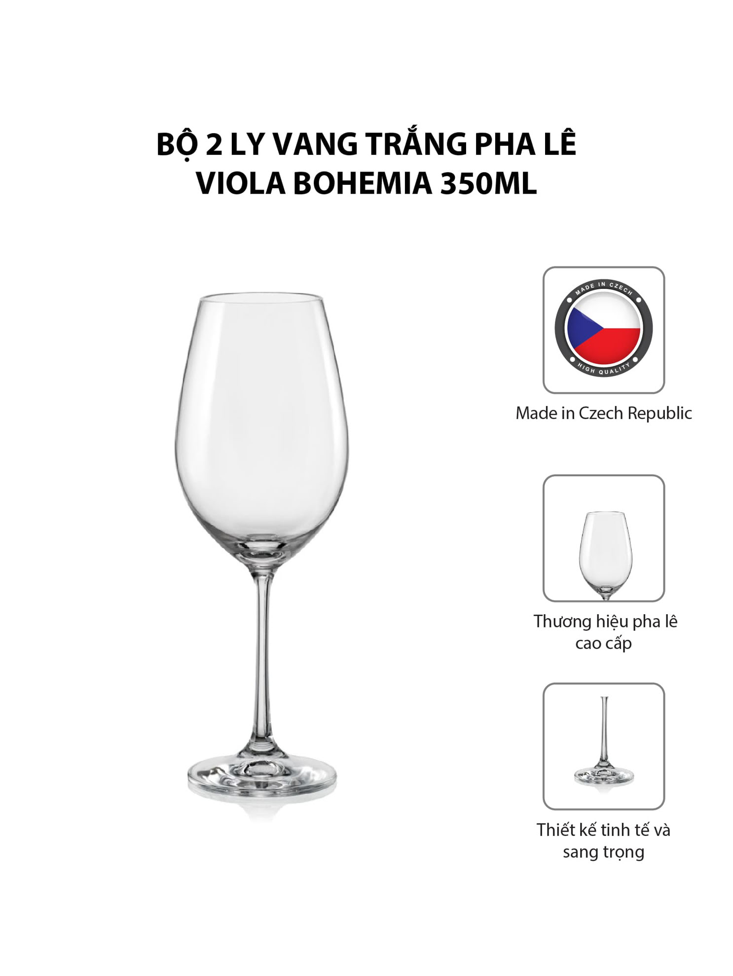 Bộ 2 ly vang trắng pha lê Viola Bohemia 350ml