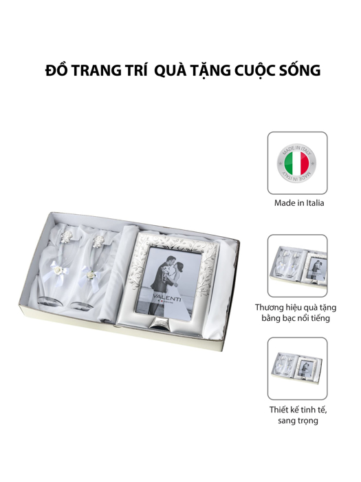 Đồ trang trí  quà tặng cuộc sống (2 ly thủy tinh + khung ảnh 13x18) mạ bạc hiệu VALENTI  - 16523