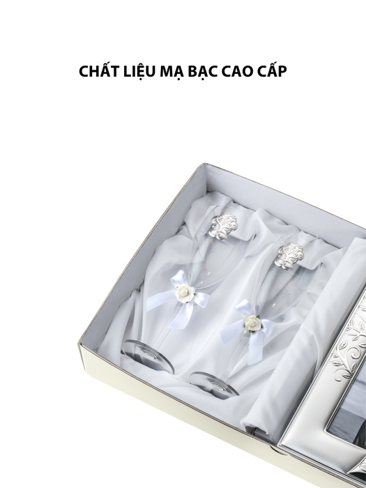 Đồ trang trí  quà tặng cuộc sống (2 ly thủy tinh + khung ảnh 13x18) mạ bạc hiệu VALENTI  - 16523