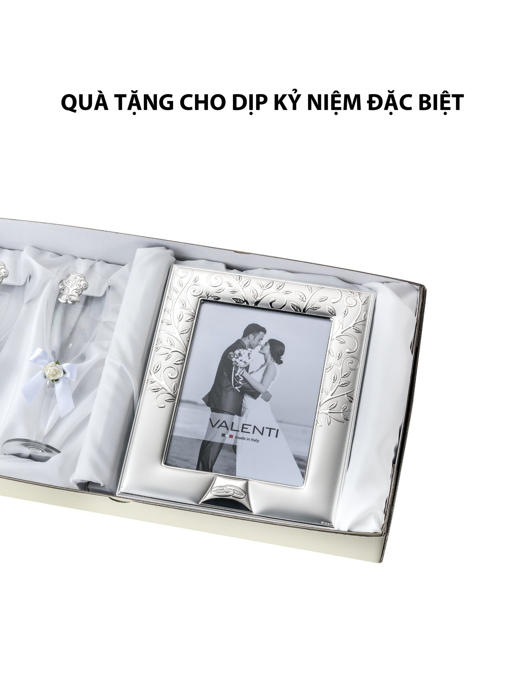Đồ trang trí  quà tặng cuộc sống (2 ly thủy tinh + khung ảnh 13x18) mạ bạc hiệu VALENTI  - 16523
