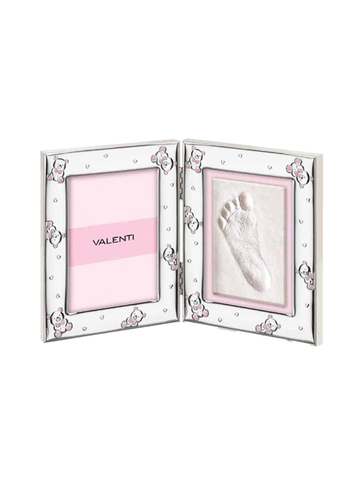 Khung ảnh và tranh bàn chân gấu Teddy,màu hồng-xanh,kích thước 9x13 mạ bạc hiệu VALENTI  - 731403LRA