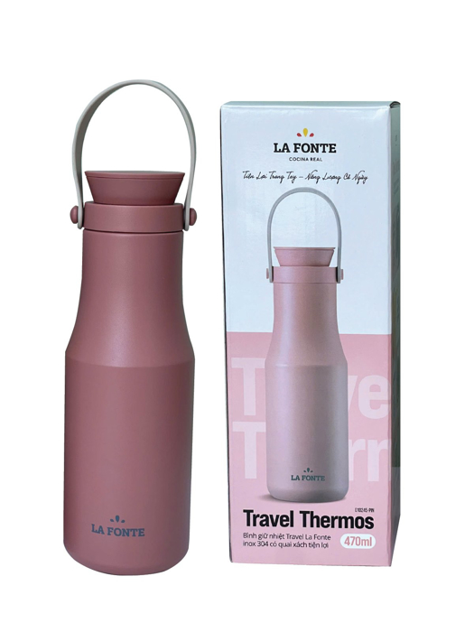 Bình giữ nhiệt Travel La Fonte inox 304 có quai xách tiện lợi 470ml-000727-PIN