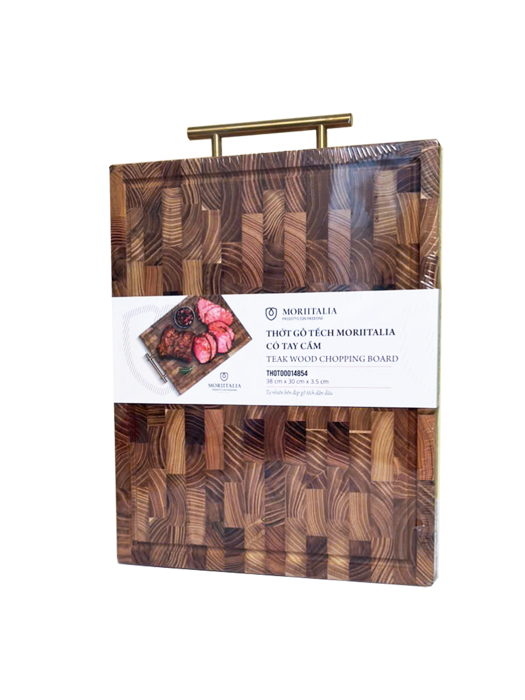 Thớt Gỗ Tếch Moriitalia có tay cầm (38 cm x 30 cm x 3.5 cm) - THOT00014854