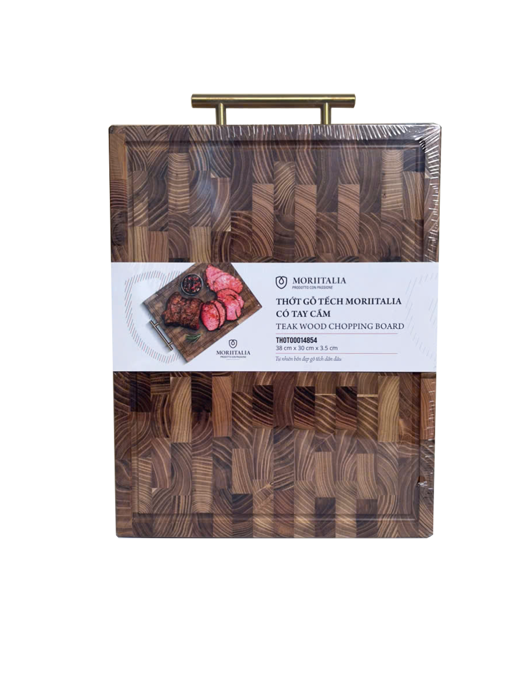 Thớt Gỗ Tếch Moriitalia có tay cầm (38 cm x 30 cm x 3.5 cm) - THOT00014854