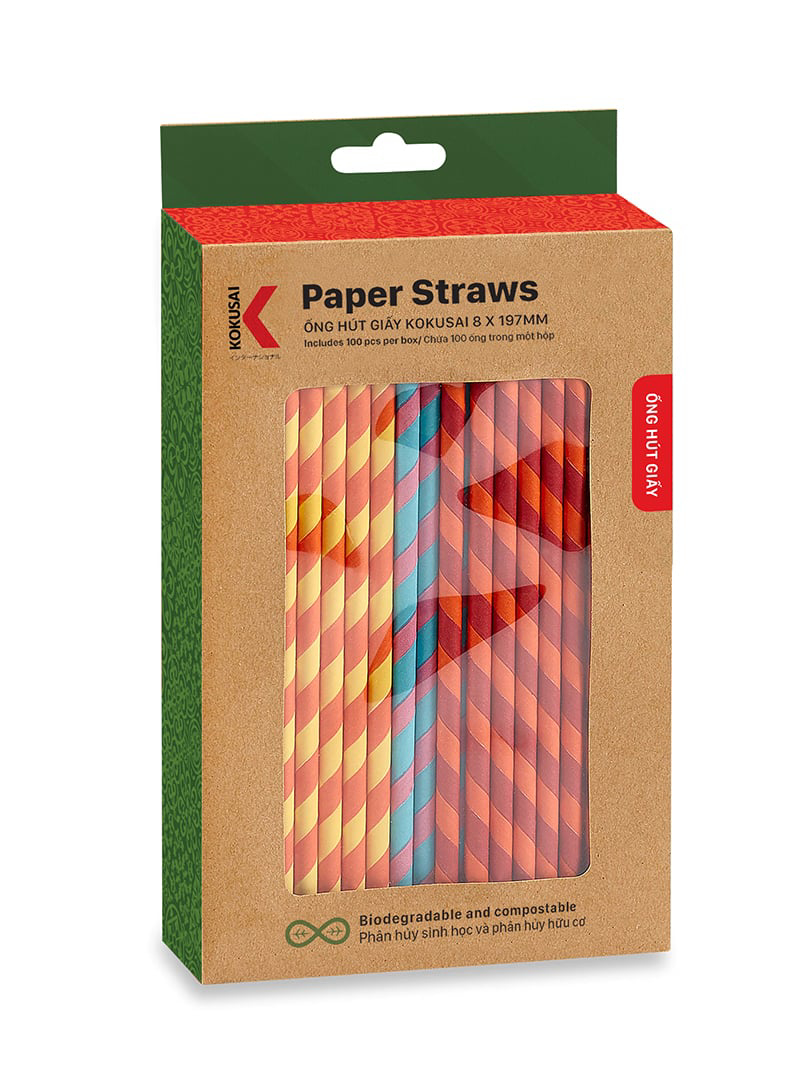 Ống hút giấy phân hủy sinh học Kokusai 8mm x 197mm (100 ống/hộp) - 180671