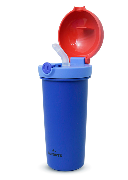 Bình nước nhựa 380ml hình mũi lợn kèm ống hút La Fonte-011082-BLU