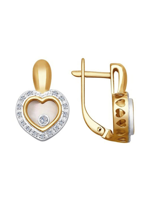 Bông tai vàng 585, mã 1021168 No 1752, có đính đá saphpire glass, nacre, kim cương kp-57, kp-17