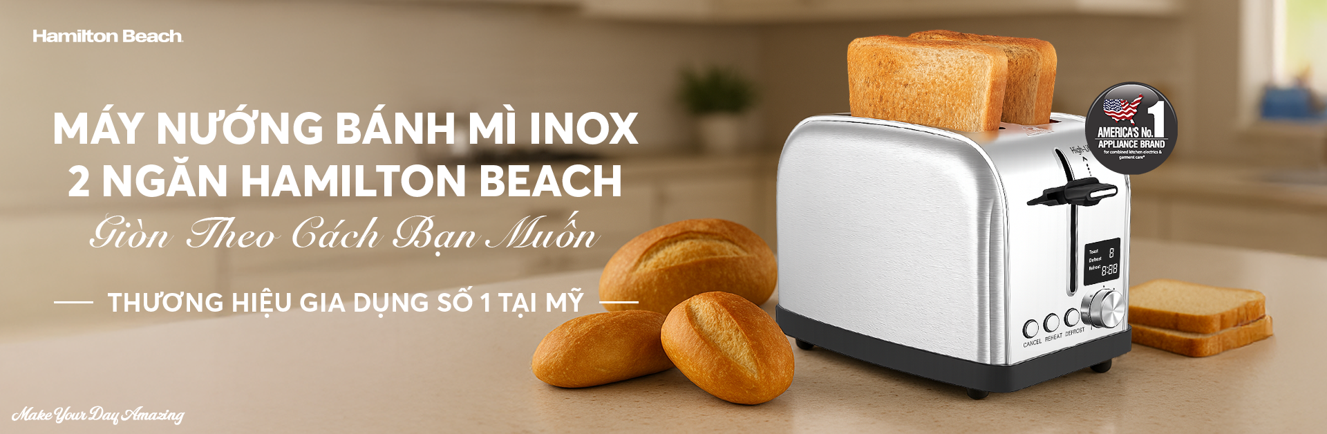 MÁY NƯỚNG BÁNH MÌ INOX 2 NGĂN HAMILTON BEACH - Giòn Theo Cách Bạn Muốn