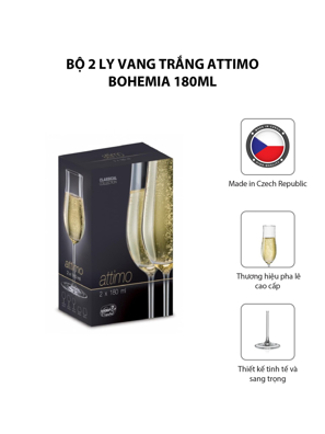 Bộ 2 ly vang trắng Attimo Bohemia 180ml