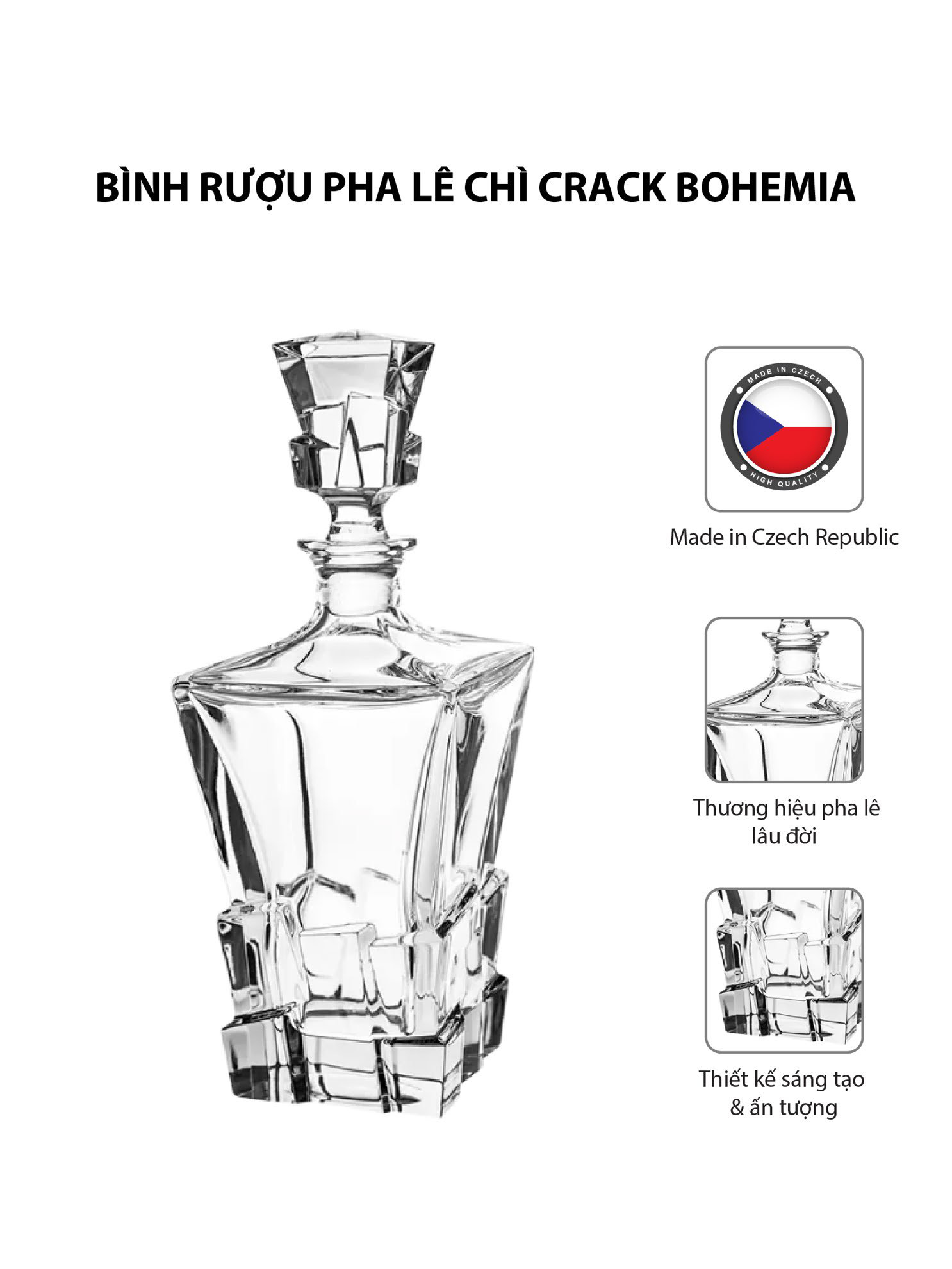 Bình rượu pha lê chì Crack Bohemia