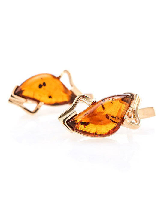 Bông tai trang sức Amber Jewelry bạc 22K đính đá hổ phách thiên nhiên (Vesta) phủ vàng - 710109356