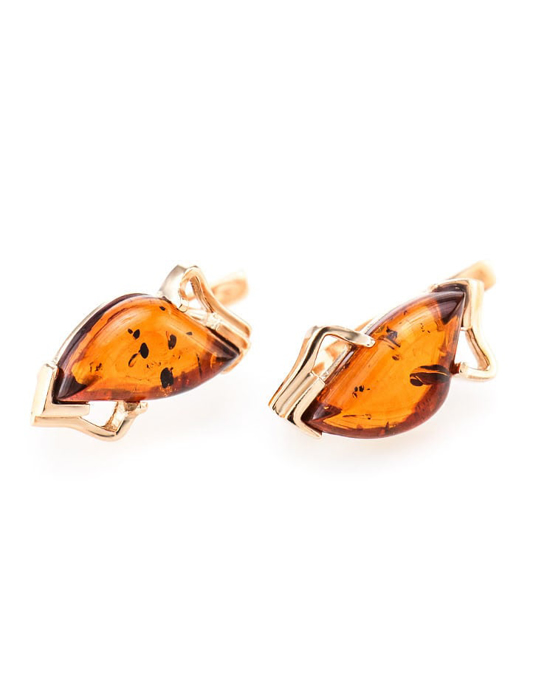 Bông tai trang sức Amber Jewelry bạc 22K đính đá hổ phách thiên nhiên (Vesta) phủ vàng - 710109356
