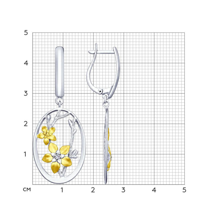 Bông tai Sokolov bạc mạ vàng đính kim cương zirconia - 94022775