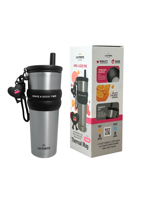 Ly Giữ Nhiệt 2 Lớp Inox La Fonte Kèm Charm Trái Tim 710ml-010887-SS
