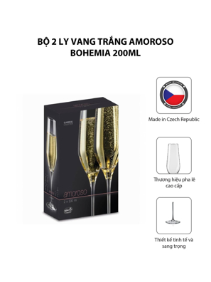 Bộ 2 ly vang trắng Amoroso Bohemia 200ml