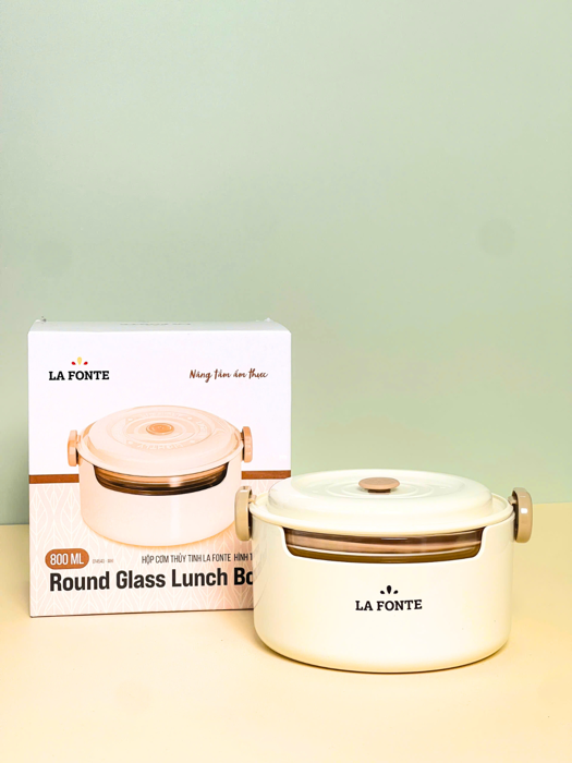 Hộp cơm thủy tinh La Fonte hình tròn (800 ml-014540-WHI)