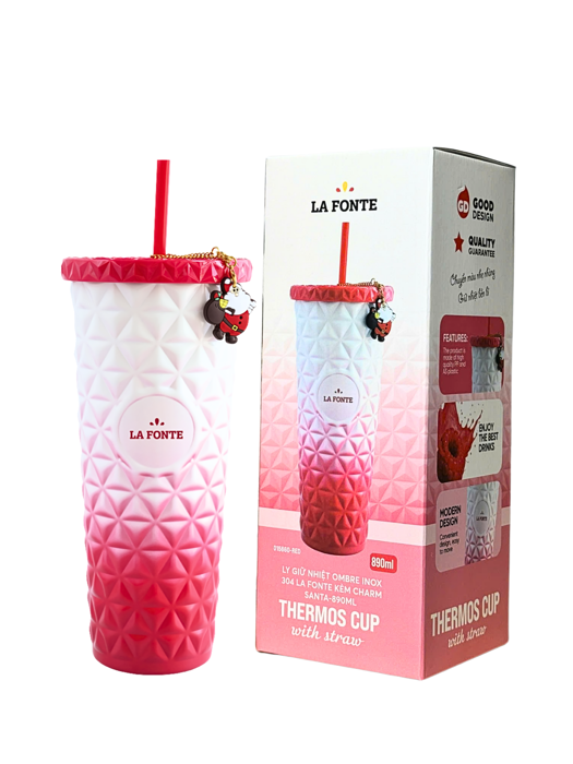 Ly Giữ Nhiệt Ombre Inox 304 La Fonte Kèm Charm Santa-890ML-015660-RED