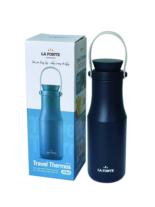 Bình giữ nhiệt Travel La Fonte inox 304 có quai xách tiện lợi 470ml-000727-BLU