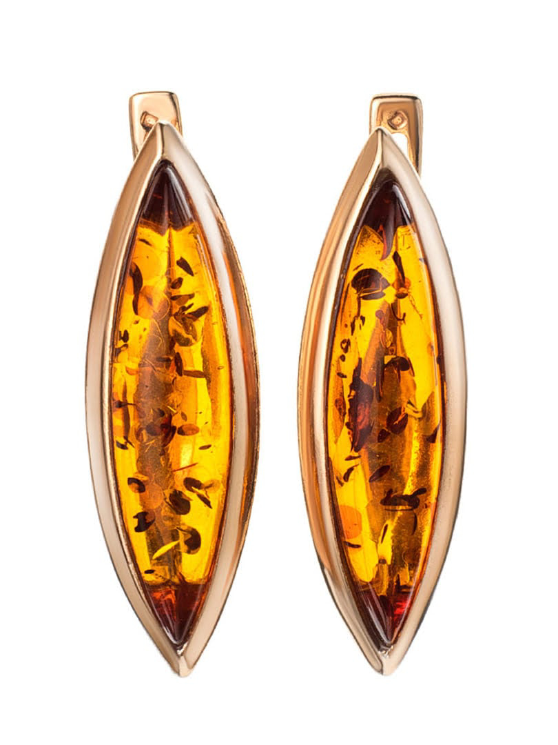 Bông tai trang sức Amber Jewelry bạc 22K đính đá hổ phách thiên nhiên (Grace) phủ vàng - 710111049