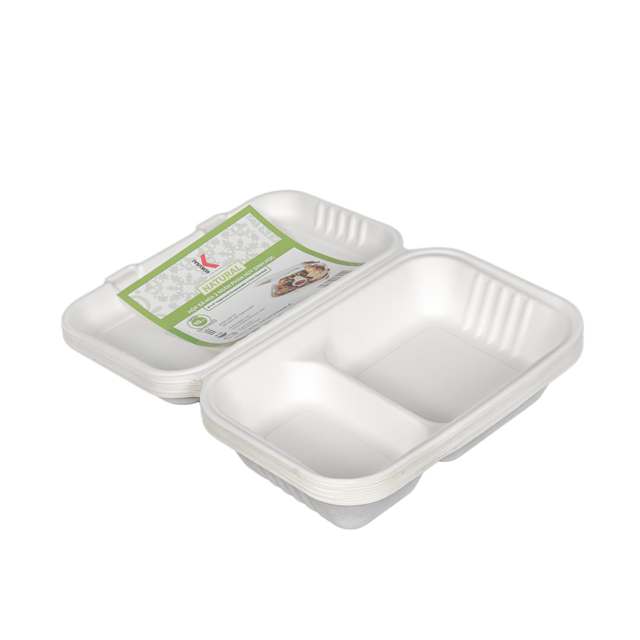 Hộp bã mía 2 ngăn phân hủy sinh học KOKUSAI 9INx6IN Lốc 10 cái - 180909