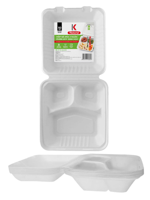 Hộp bã mía 3 ngăn phân hủy sinh học KOKUSAI 8IN Lốc 10 cái - 180893