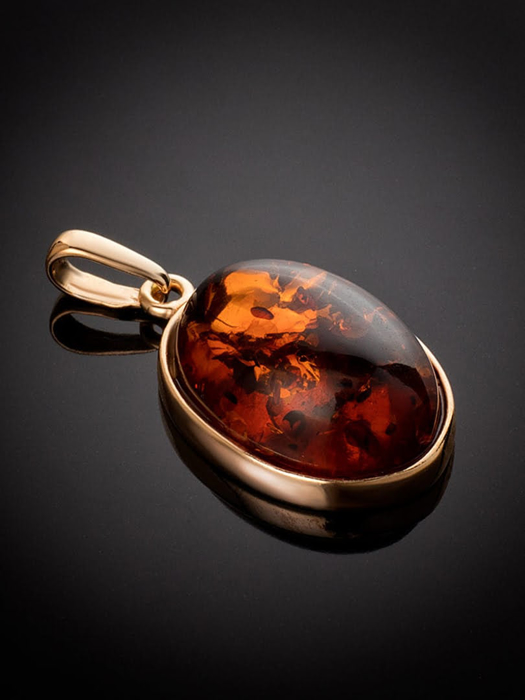 Mặt dây chuyền Amber Jewelry trang sức bằng bạc 22K đính đá hổ phách (Goji large) phủ vàng - 710211071