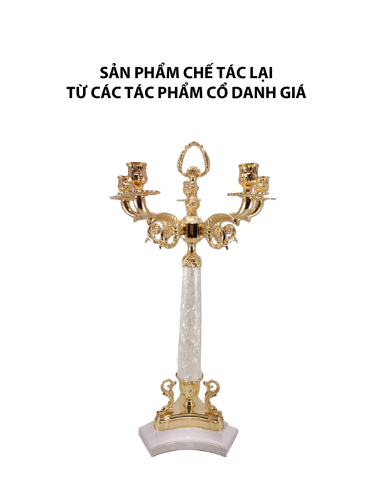 Chân nến bằng sứ màu trắng, đồng mạ vàng OLYMPUS304