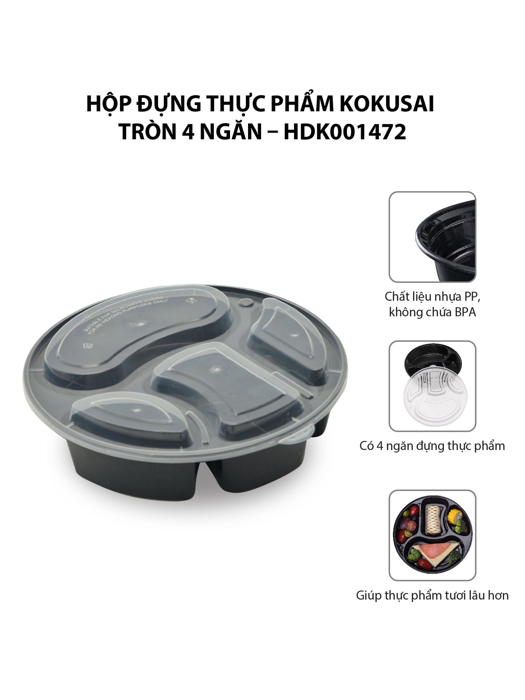 Hộp đựng thực phẩm Kokusai tròn 4 ngăn – HDK001472