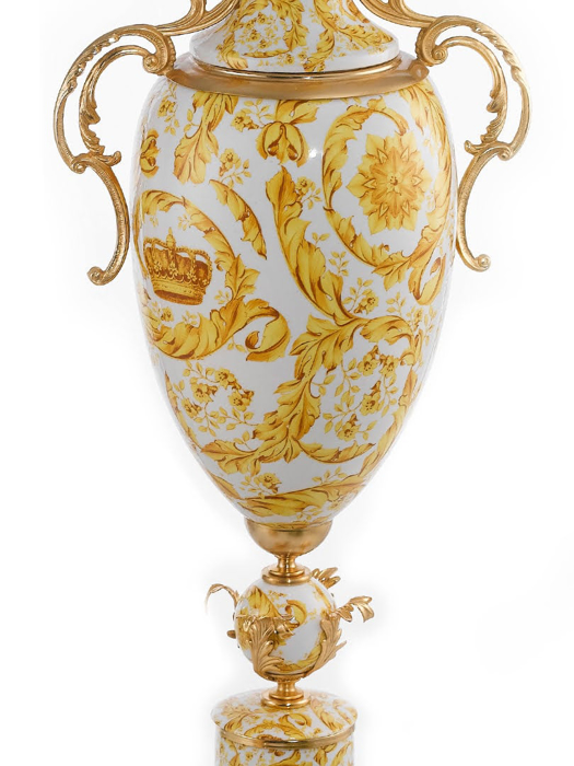 Bình hoa trang trí bằng sứ và đồng - ANFORA MANICI FOGLIE 37X23X80, kích thước 37x23x80, hiệu Caroline