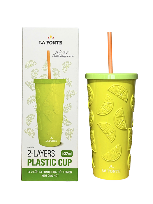 Ly 2 Lớp La Fonte Họa Tiết Lemon Kèm Ống hút-532ML-015653-GRE