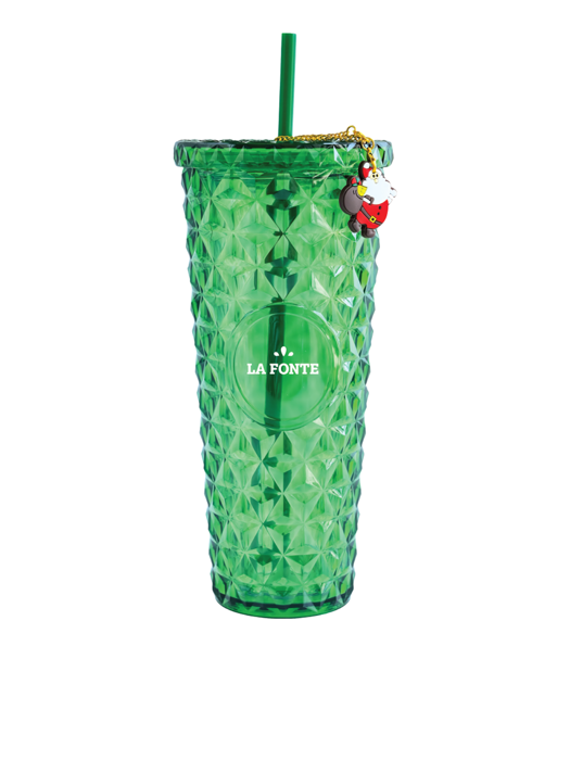 Ly Nhựa 2 lớp La Fonte Vân Pha Lê Kèm Charm Santa-800ML-015691-GRE