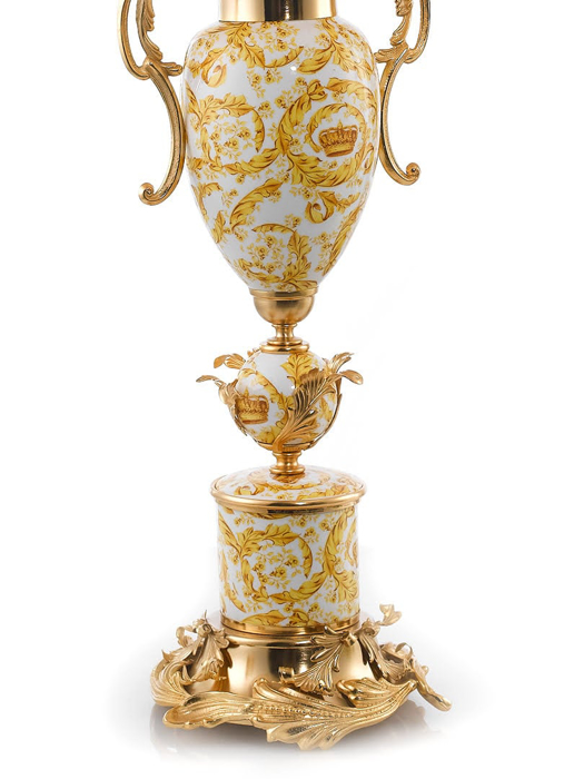 Đèn bàn bằng sứ, đồng và vải - LUME MANICI FOGLIE D.40 H 92, Kích thước D40 H92, hiệu Caroline