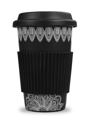 Cốc sứ La Fonte có tay cầm và nắp silicone - 006477