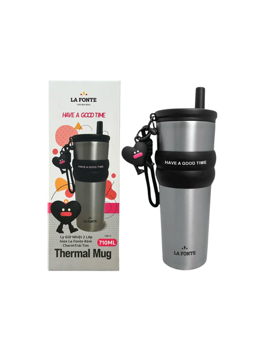 Ly Giữ Nhiệt 2 Lớp Inox La Fonte Kèm Charm Trái Tim 710ml-010887-SS