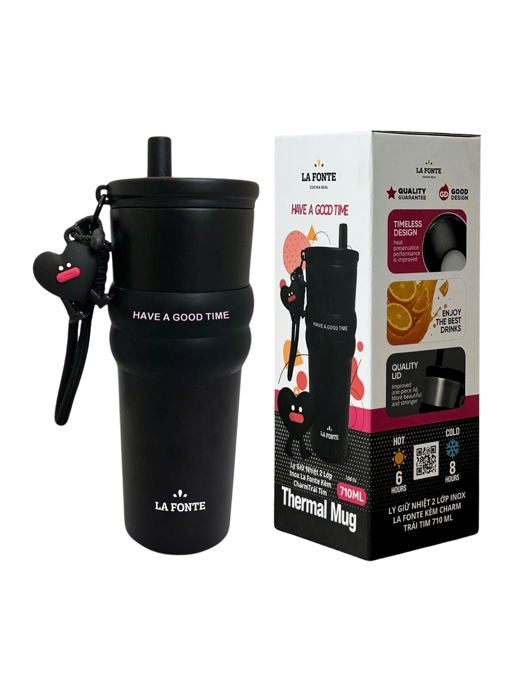 Ly giữ nhiệt 2 Lớp Inox La Fonte Kèm Charm Trái Tim 710ml-010887-BLA