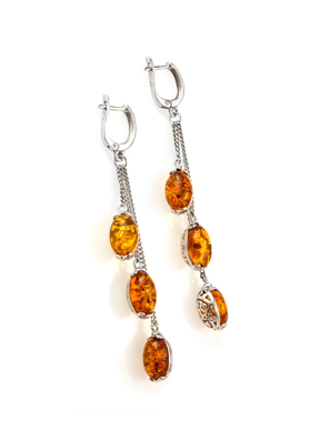 Bông tai trang sức bằng bạc 22k, có đính hổ phách thiên nhiên - 606508096