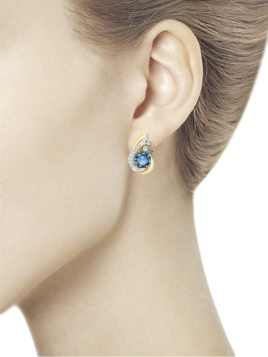 Bông tai vàng đính hoàng ngọc, hoàng ngọc London và kim cương zirconia - 725390