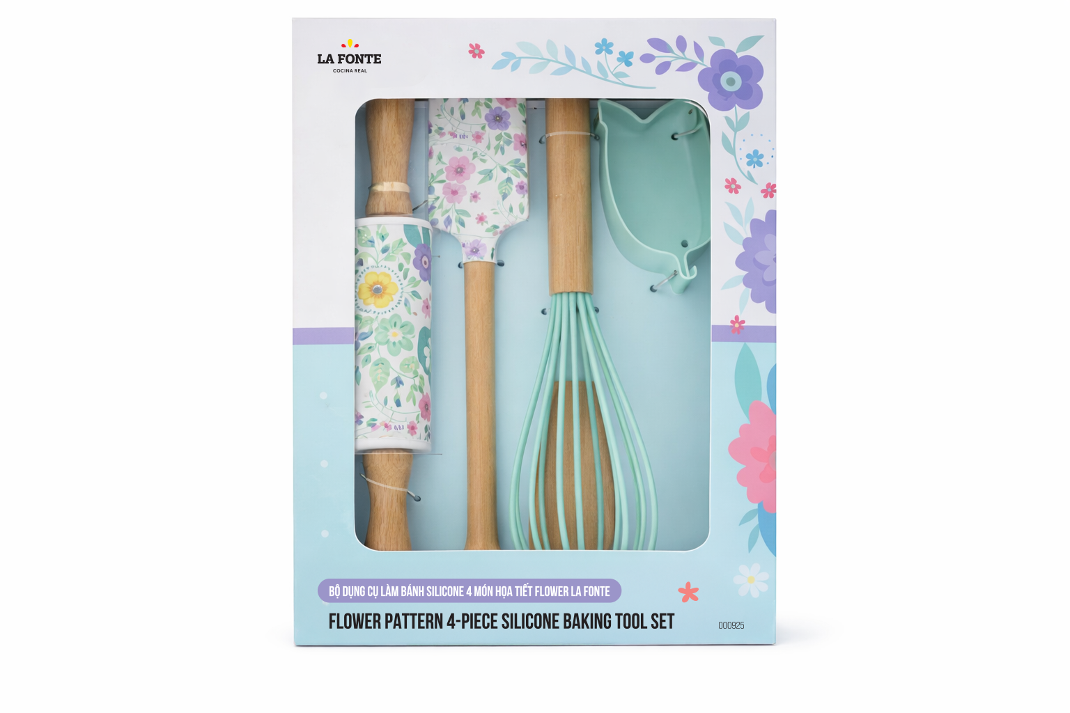 Bộ Dụng Cụ Làm Bánh Silicone 4 Món Họa Tiết Flower La Fonte-000925